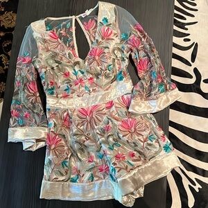 Sheer Floral Silk Romper Small